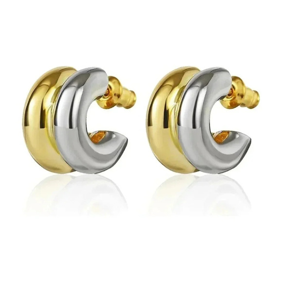 Gold Preppy Women's Two-Tone Plated 18K Hoop Earrings - Picture 7 of 7